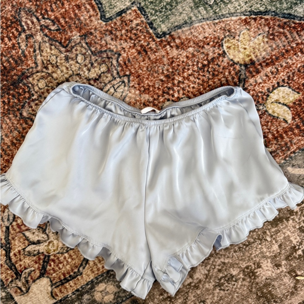 Light Blue Ruffle Trim Satin Shorts size small